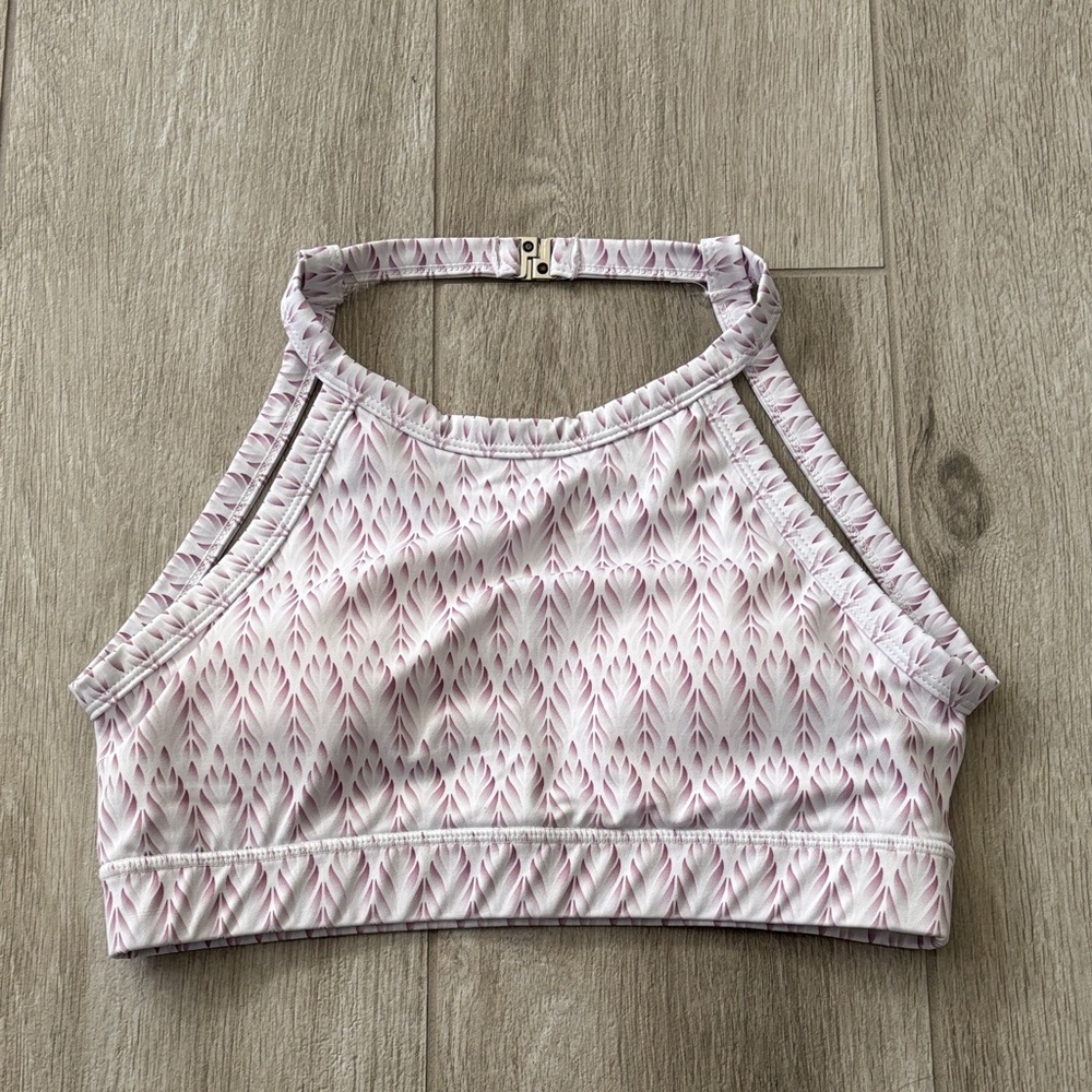 Buffbunny High Neck White & Purple Pink Geometric Pattern Sports Athletic Bra - Picture 2 of 7